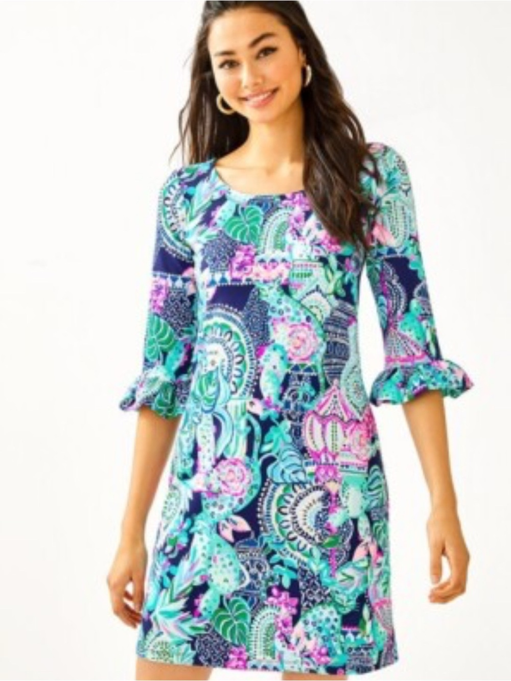 Lilly Pulitzer Navy, Turquoise & Pink Printed Shift Dress